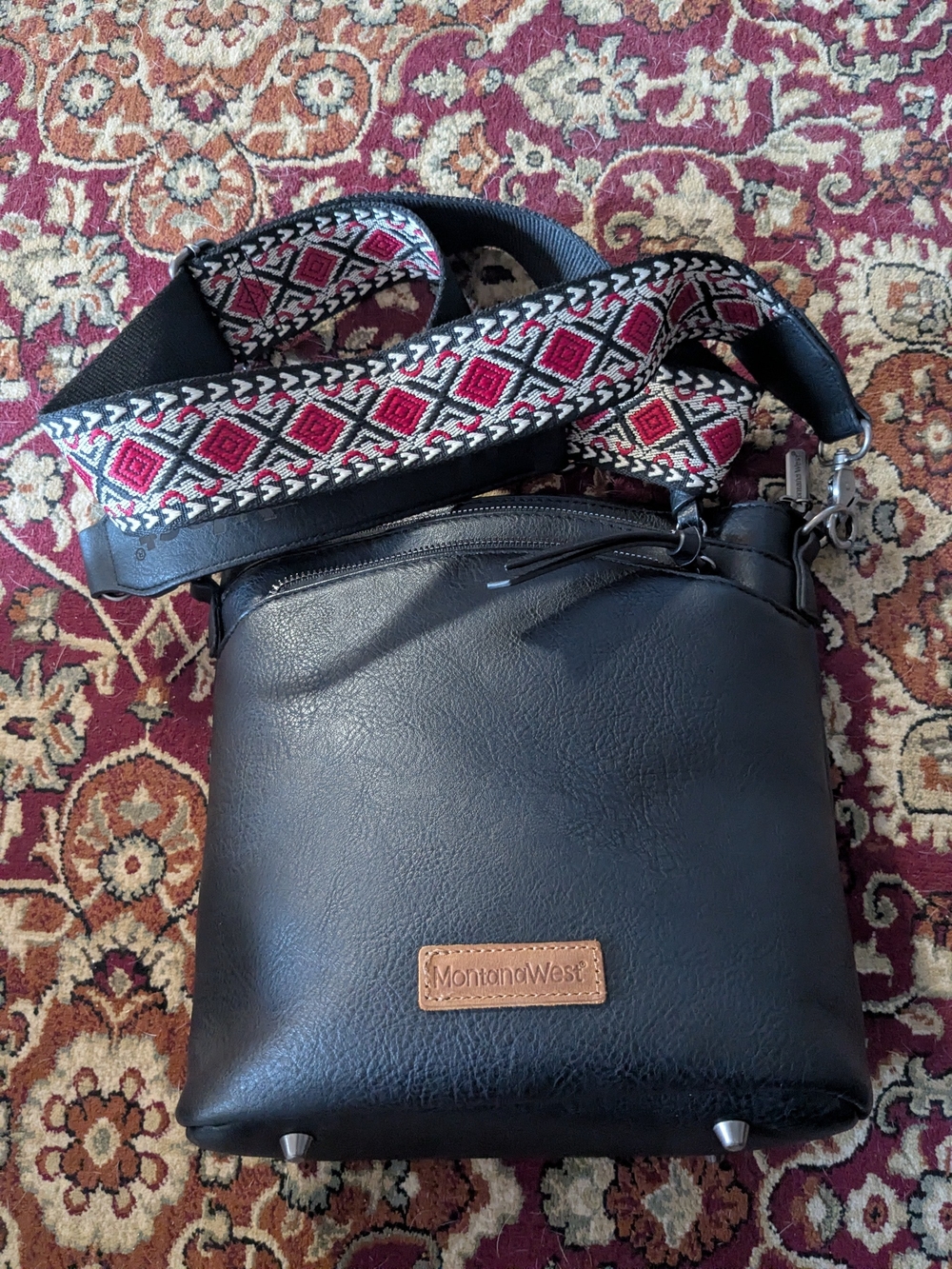 Montana West Black Crossbody Bag with Detachable Patterned Strap - Picture 3 of 12